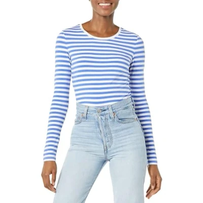 Image of Amazon Essentials Women&#039;s Classic Fit Long Sleeve Crewneck T Shirt (Available in Plus Size), Blue White Stripes, XL