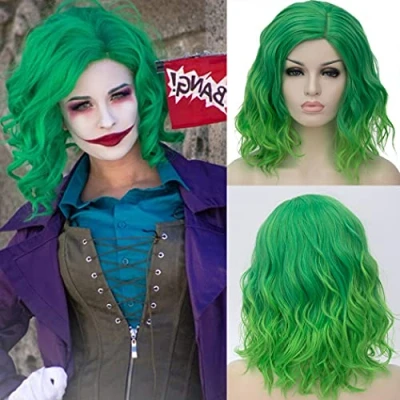 Image of ATAYOU® Short Curly Green Synthetic Cosplay Bob Wigs for Women Fance Dress with 1 Wig Cap (Green to Light Green)