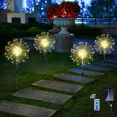 Image of Redefun Solar Firework Lights 4 x 120 LED Garden Powered, 8 Modes Outdoor Firefly with Remote, Waterproof Starburst for Lawn Party Patio Wedding Decor (Warm White)