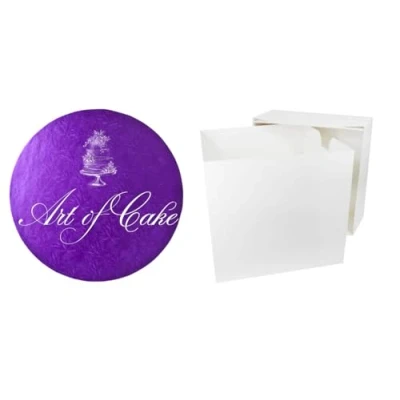 Image of Art of CAKE 12 inch ROUND PURPLE BOARD AND WHITE TALL BOX
