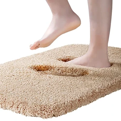 Image of ROLIZOE Ultra Thick Bath Rug for Bathroom Non Slip Mat Highly Absorbent Super Soft Bedside Carpet Microfiber Floor 40 x 60cm, Beige