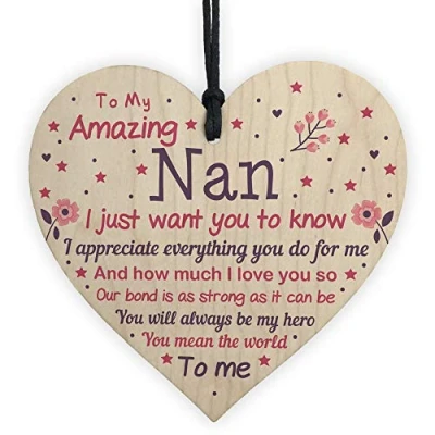 Image of RED OCEAN Cute Nan Wooden Heart Birthday From Grandchildren Grandparent Plaque