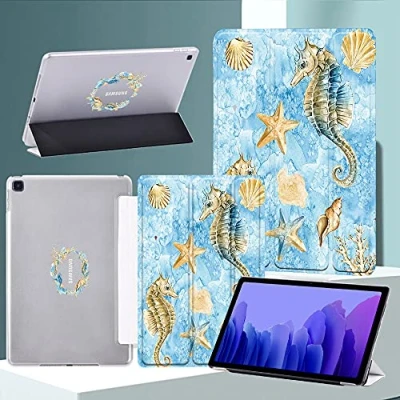 Image of Printed PU Leather Stand Smart Cover Case Fit Samsung Galaxy Tab A7 10.4 (2020) T500 T505 Tablet (Tab T505, 7.sea horse)