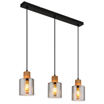 Image of Aleidis Bar Pendant Ceiling Light Matt Black Smoke Glass Shade 3x E27