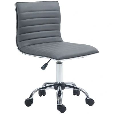 Image of HOMCOM Adjustable Swivel Office Chair with Armless Mid Back in PU Leather and Chrome Base Dark Grey