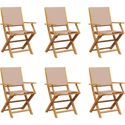 Image of vidaXL Folding Garden Chairs 6 pcs Taupe Fabric and Solid Wood