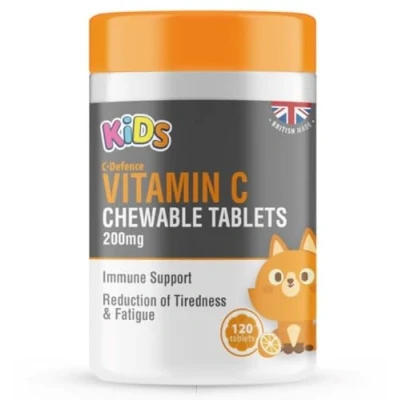 Image of Childrens Vitamin C 200mg 120 Orange Flavour Chewable Tablets Kids Immunity by C.Defence, Made in The UK (120, Orange)