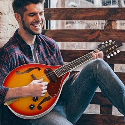 Image of Mandolin Sunburst, 8 Strings Musical Instrument Sunburst One Style Electric Acoustic Mandoline with Storage Bag