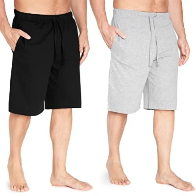 Image of Mens Pyjama Shorts Comfy Lounge with Pockets Pack of 2 (M, Grey/Black)