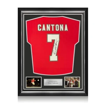 Image of Exclusive Memorabilia Eric Cantona Signed Manchester United 2022 23 Football Shirt. Superior Frame