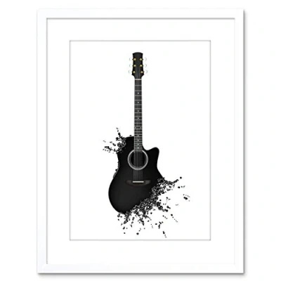 Image of Wee Blue Coo Music Illustration Guitar Watersplash Bubble Effect Framed Wall Art Print