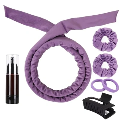 Image of 7 PCS Heatless Curlers Headband Set, Velour Curls, Soft and Comfortable Hair Curlers, No Heat for DIY (Purple, 7Pcs)