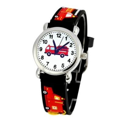 Image of Mixe First Time Teacher Boys Girls Children Kids Analog Wrist Watch Cartoon 3D Band Environment Friendly Silicone (Fire Truck)