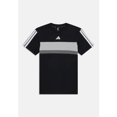 Image of adidas Unisex Kids Seasonal Essentials TIBERIO 3 Stripes T Shirt, Black/White, 11 12 Years