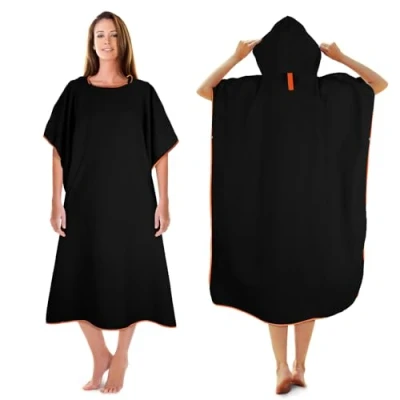 Image of KUOGAS Changing Robe Towel Poncho with Hood for Surfing Swimming Wetsuit Changing,Compact &amp; Light Weight(Dark Blue, M) (Black, 01 Medium)