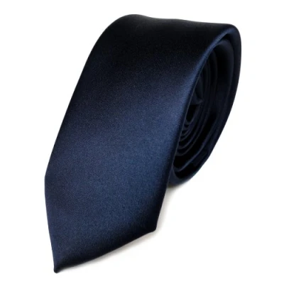 Image of TigerTie narrow Satin tie necktie blue marine dark all one color Polyester
