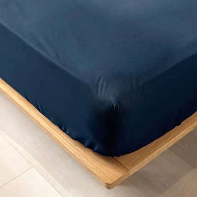 Image of douceur d&#039;intérieur, Biolina Fitted Sheet (180 x 200 cm) Midnight Blue, 100% Organic Cotton