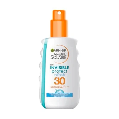 Image of Garnier Sunscreen Spray SPF30 Invisible and Waterproof Sun Lotion with Cooling Effect, Ambre Solaire Protect Refresh, 1 x 200 ml