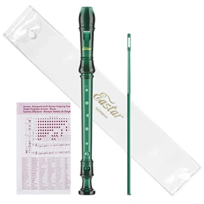 Image of Eastar Soprano Recorder Instrument for Kids Students Beginners, German Fingering C Key 3 Piece with Cleaning Kit, Storage Bag, Chart, ERS 1GG, Dark Green, School Approved