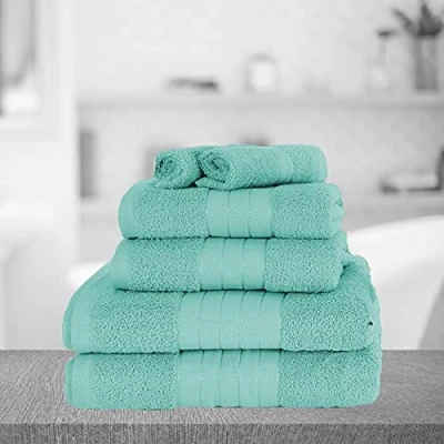 Image of Brentfords Luxury 100% Cotton Bath Sheet Bathroom Absorbent Bordered Extra Large Jumbo Towel Quick Dry, 90 x 150cm Aqua