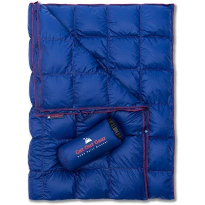Image of Get Out Gear Down Camping Blanket Lightweight Warm and Packable Ideal for Backpacking,Travel, Festivals, Beach, Hammock 650 Fill Power Water Resistant Backpacking Quilt (Blue/Red)