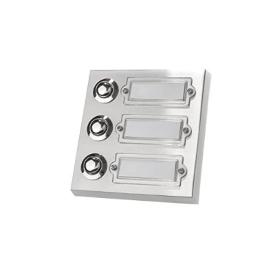 Image of HUBER surface mounted doorbell button 3 fold made of metal with name plate front door blade I chrome plated brass