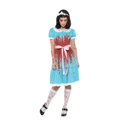Image of Smiffys Bloody Murderous Twin Costume, Blue with Dress, Socks &amp; Headband, Halloween Adult Fancy Dress Up Costumes