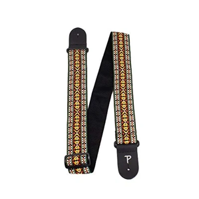 Image of Perri’s Leathers Ltd. Guitar Strap Nylon Jacquard Vintage Hootenanny Orange Adjustable for Acoustic/Bass/Electric Guitars Made in Canada (TWS 7035)