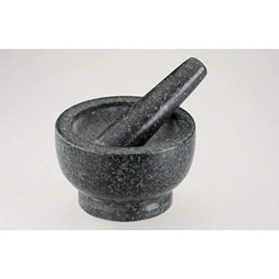 Image of Fackelmann Pestle &amp; Mortar 14cm, Heavy Durable Granite, Stone Bowl Grinder Set, Crush Mash Herbs Spices, 17x14x9.5cm, Speckled Grey