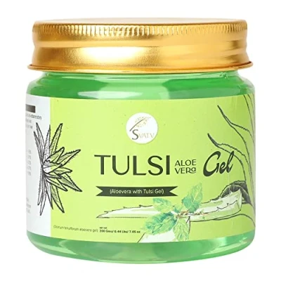 Image of SVATV Tulsi (Holy Basil) Aloe Vera Gel Natural Moisturize the skin Lightens blemishes on face Paraben &amp; Sulfate Free 200g 7.05 Oz 0.44 Lbs