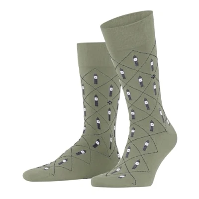 Image of Burlington Men&#039;s Big Ben M So Cotton Patterned 1 Pair Socks, Green Leaf 7064, 6.5 11