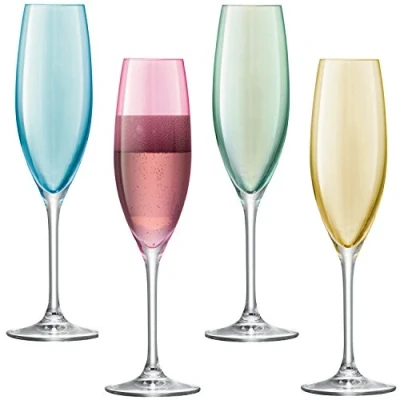 Image of LSA International Polka Champagne Flute 225 ml Pastel Assorted Set of 4 Hand Painted Glassware PZ04
