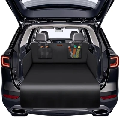 Image of Alfheim Car Boot Liner Protector for Dog, Nonslip Waterproof Anti Wrinkle Pet Cargo Cover, Scratch Tear Resistant Washable Trunk Cover Mat Travel, Universal Small Truck SUV, Black