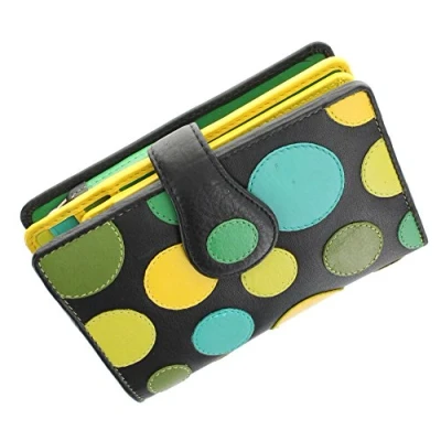 Image of VISCONTI Polka Collection Saturn Ladies Leather Purse with Tab Closure RFID Blocking P1 Lily Pad