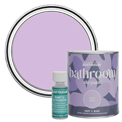 Image of Rust Oleum Purple Water Resistant Bathroom Tile Paint in Matt Finish Violet Macaroon 750ml