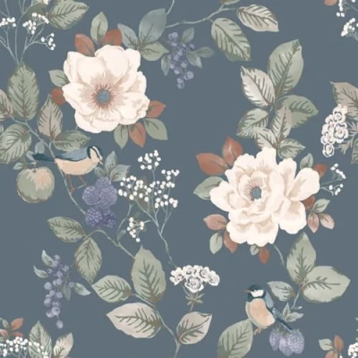 Image of Belgravia Bramble Floral Wallpaper Flowery with Matte Detailing Modern for Living Room, Bedroom, Hallway Decorative Luxury Blue/Multi