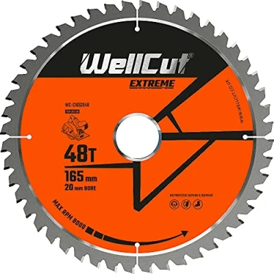 Image of WELLCUT TCT Saw Blade, Circular Blade 165mm x 48T 20mm Bore for DSS610, DSS611, DCS391, HD18CS, Wood, Wood with Nails, Plastic, Laminate
