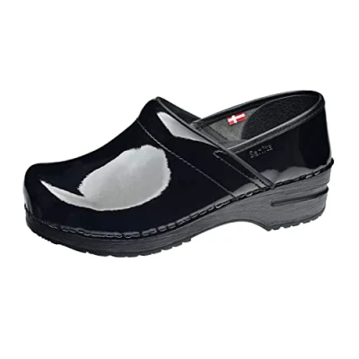 Image of Sanita Freya Mule Clog Original Handmade Flexible Leather for Women Anatomical Shaped Footbed with Soft Foam Heel Strap Black 3 UK