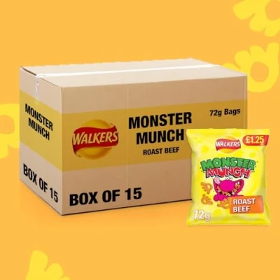 Image of Walkers Monster Munch Roast Beef Snacks Crisps Case of 15x72g