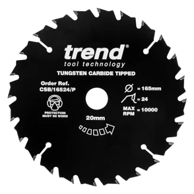 Image of Trend Wood PTFE Circular Saw Blade, 165mm Diameter, 20mm Bore, 24 Teeth, TCT, 2.2mm Kerf, CSB/16524/P