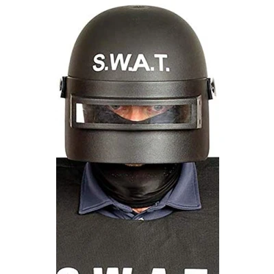Image of FIESTAS GUIRCA Adults Swat Helmet Hard Plastic Police Fancy Dress Hat Accessory Halloween Cosplay Special Forces Up Black One Size (Black)