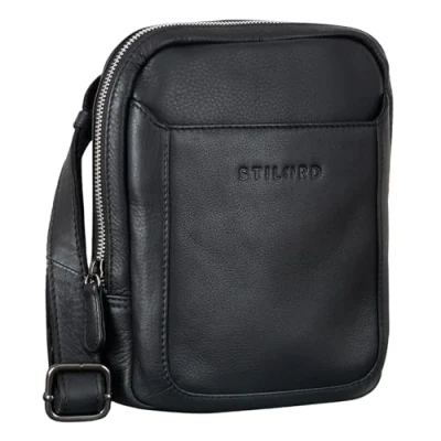 Image of STILORD &#039;Costa&#039; Small Mens Bag Leather Shoulder Messenger Handbag Vintage Man Purse Cross Body for 7 inch Tablets Satchel Genuine Leather, Colour:Black
