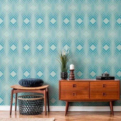 Image of A.S. Création Retro 70s Diamond Wallpaper Blue/Light Blue/Turquoise/White Chic 395321 8.50m x 0.53m Paste The Wall