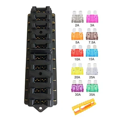 Image of Aiqeer 10 Way Car Blade Fuse Block, 12V / 24V 32V 48V Universal Standard Holder, Box with Damp Proof Cover, for Car, Truck, Boat, Marine
