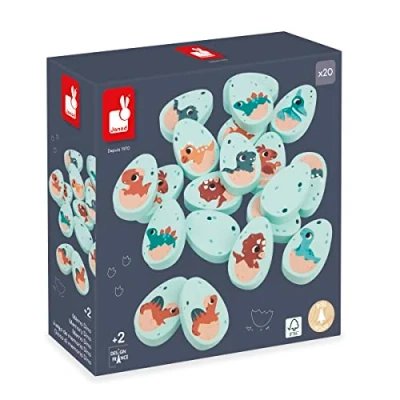 Image of Janod Dinosaur Memo Game 20 Egg Shaped Wooden Pieces 10 Pairs of Baby Dinosaurs Children’s 24 Months +, J05826