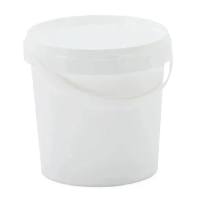 Image of Pack of 5 x 1 Litre White Round Plastic Bucket with Lid &amp; Handle