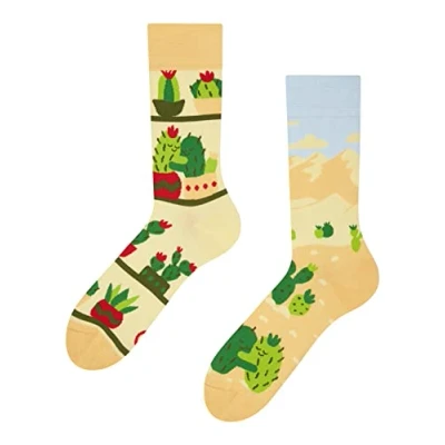 Image of Dedoles Unisex Socks for Women, Men &amp; Kids Cotton Funny Designs Football Bicycle Horses Plants Firefighter Gift Mismatched, Design: Cactus Love, Colour: Beige, Size: 3 5 M / 2 4,5 W UK