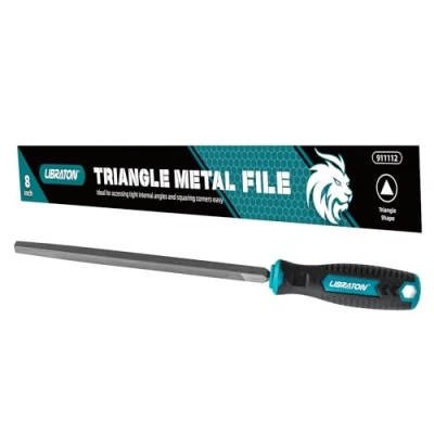 Image of LIBRATON 8 Inch Triangle Metal File, File Tool, High Carbon Steel with Ergonomic Handle, Hand for Metal, Metalworking, Wood, Plastic, Refining, Shaping and Scraping
