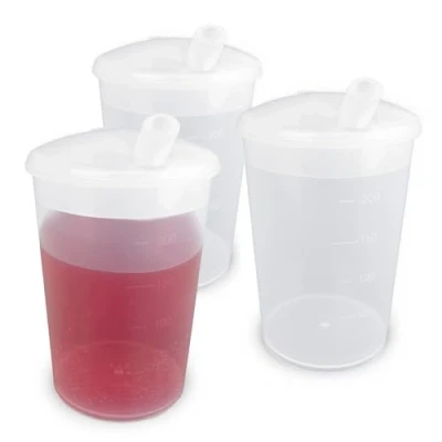 Image of Plastic Beaker with Drinking Lid Pack of 3 Adult Cup Cups Elderly Beakers for Adults Disability Small Spouted