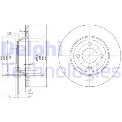 Image of 8A0615301, 8A0615301D Brake disc DELPHI BG2783 280mm 13mm 4 solid Oiled Untreated AUDI: 80 B4 Saloon, Avant